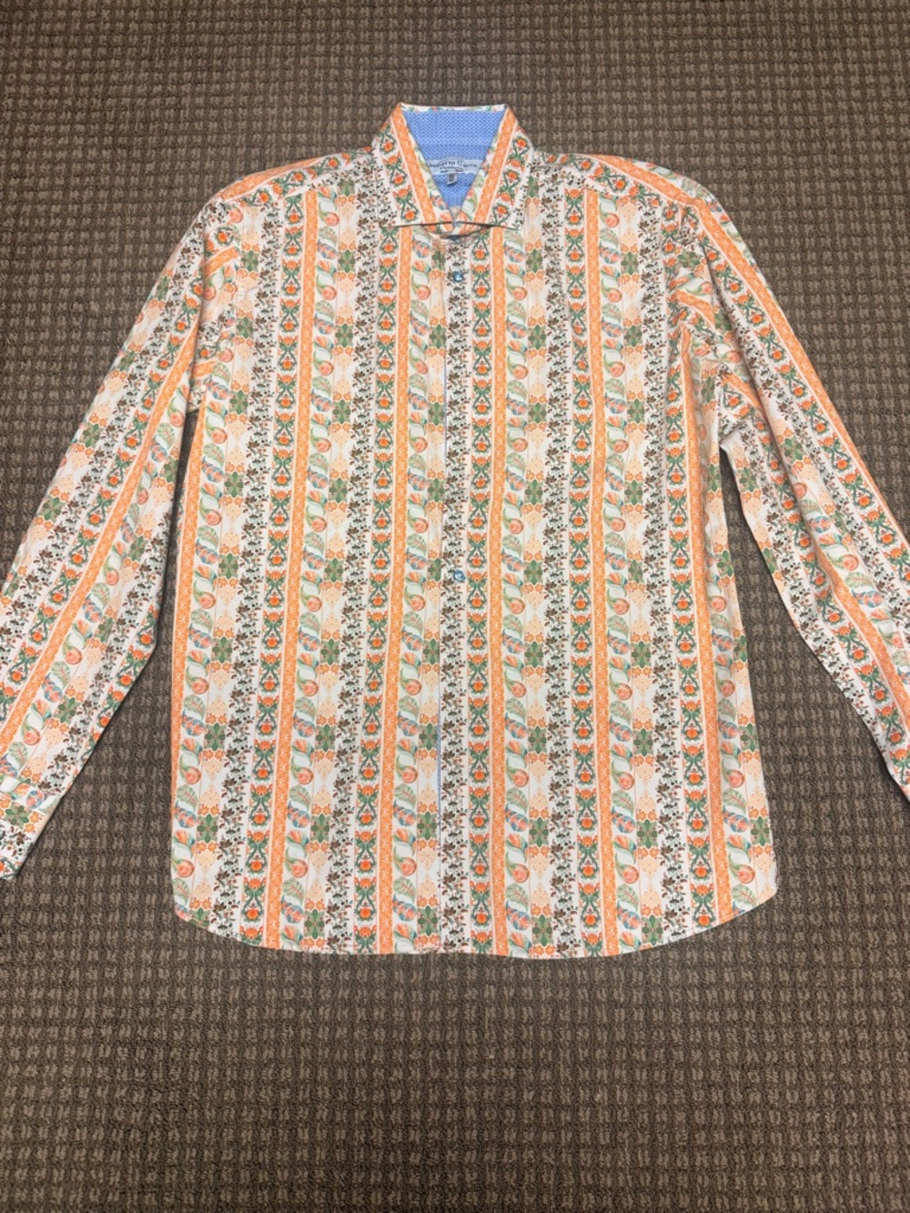 Umberto Carro Positano Men's Long-Sleeve Floral Stripe Shirt - Orange & Green